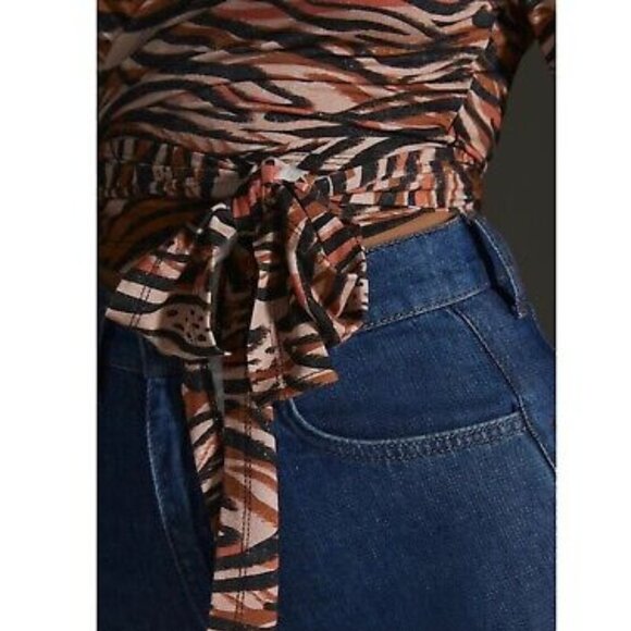 Anthropologie Daily Practice Wrap Top Brown Tiger Print Motif Size M NWT - Picture 3 of 14